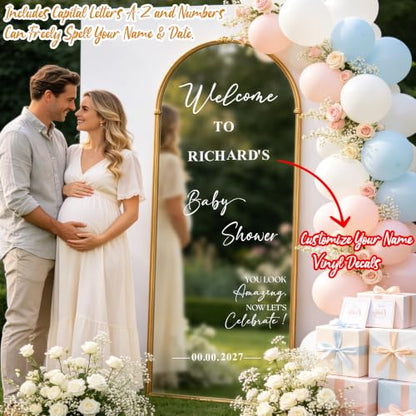White Baby Shower Welcome Mirror Sign Decal - Custom Name Oh Baby Vinyl Lettering