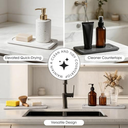 White Water Absorbent Diatomite Coaster Set with Faucet Mat - 2 Pieces, 8.3 x 4 Inches