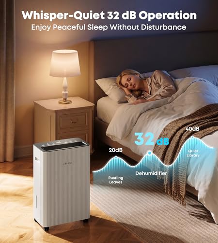 White 32 Pints Dehumidifier for Basement 2500 Sq.Ft - BANABIE