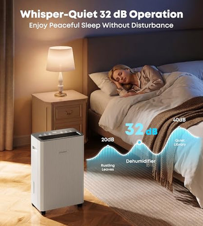 White 32 Pints Dehumidifier for Basement 2500 Sq.Ft - BANABIE