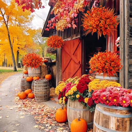 Artificial Fall Flowers Bundle - Orange Red for Outdoor & Home Decor