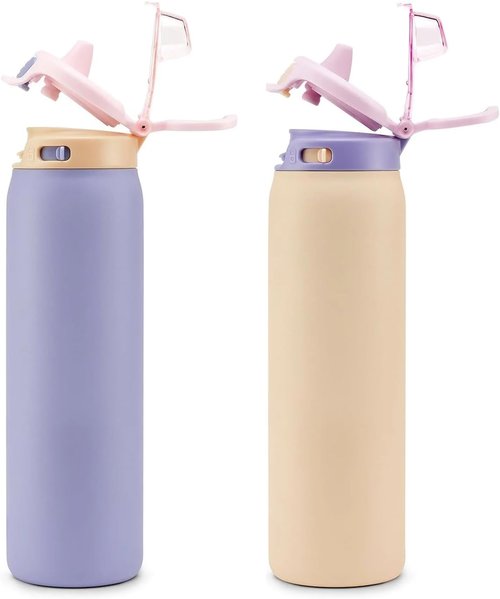 Ello Stainless Steel Water Bottle - Leak-Proof Locking Lid, 22 oz | Reusable Insulated Travel Bottle in Cornflower/Blush Breeze