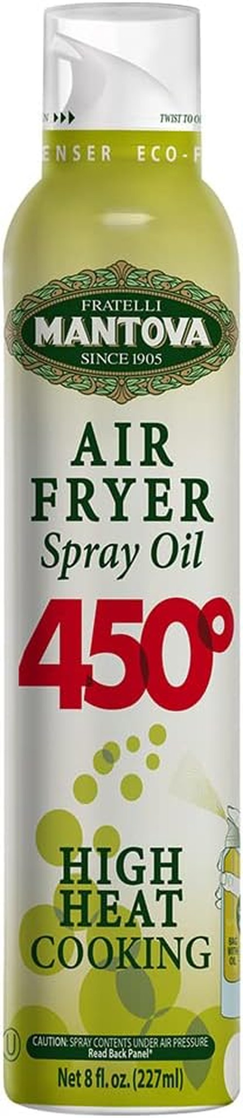 Mantova Air Fryer Spray - All-Natural High-Heat Cooking Oil with 450°F Smoke Point | Easy Mess-Free Use - Made in Italy (Pack of 1)