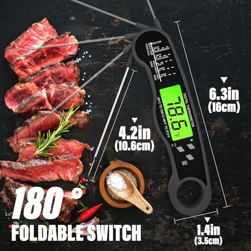 AWLKIM Instant Read Meat Thermometer for Grill and Cooking, Waterproof Fast Food Thermometer with Backlight, Digital Food Probe for Kitchen Cooking, Candy Making, Outside Grill - Grey