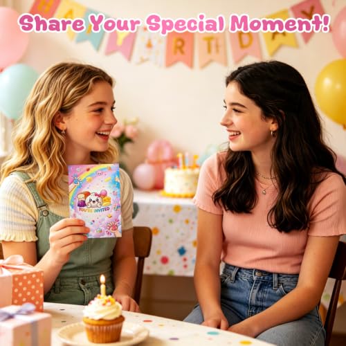 Pink 20Pcs Squishy Birthday Invitations with Envelopes - Dumpling & Food Theme