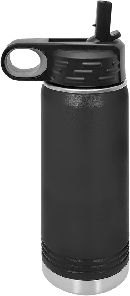 Polar Camel 20 oz Stainless Steel Water Bottle - Flip Top Lid & Straw - Sleek Black Design