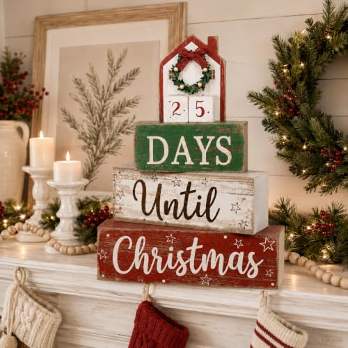 House Christmas Countdown Decorations Indoor - Wooden Festive Calendar with Mini House - Earligrow