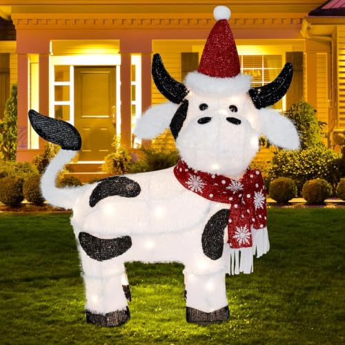 Outdoor Christmas Lighted Cow Decoration - 32 Inch 3D LED Festive Yard Display - Variation of THIS listing
