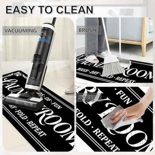 Farmhouse Non-Slip Laundry Room Rug Runner - Washable Black 1'5" x 3'11"