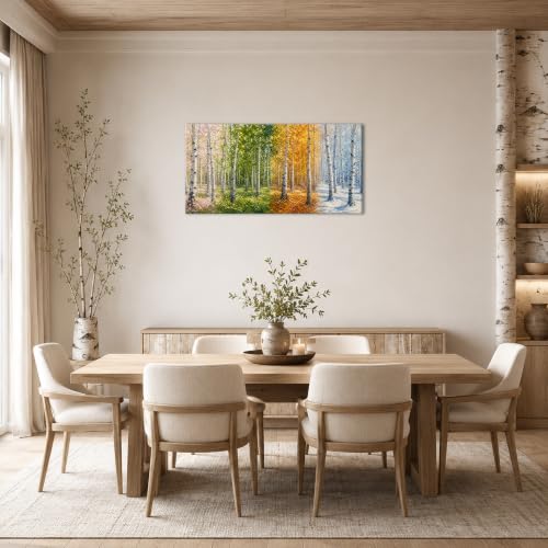 Birch Tree Wall Art - Four Seasons Path Canvas Wall Decor 16x8 - Wrapped