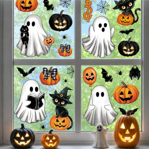 Halloween Ghost Window Cling Stickers Set - Pumpkin & Cat Variations