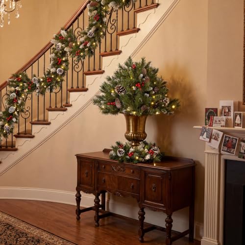 Pre-Lit Frosted Berry Christmas Urn Filler - 18 Inch Indoor Outdoor Decor