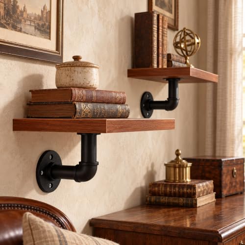 Industrial Pipe Floating Shelves Set - Rustic Black Wall Storage
