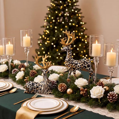 Christmas Leopard Print Reindeer Figurines Set - Holiday Decor, 2 Sizes