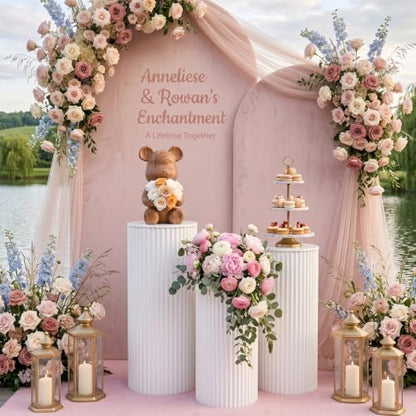 Small Round Pedestal Stands for Parties - White Metal Cube Display Pillars