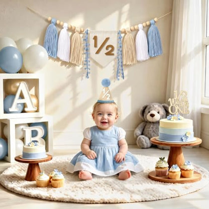 Half Birthday Decorations Kit Dusty Blue - 1/2 Birthday Banner & Party Supplies