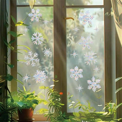 Snowflake Christmas Window Stickers - Bird Deterrent Rainbow Sun Catcher Decals