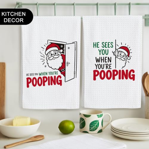 Christmas Bathroom Hand Towel Set - Funny Santa Decor Gifts