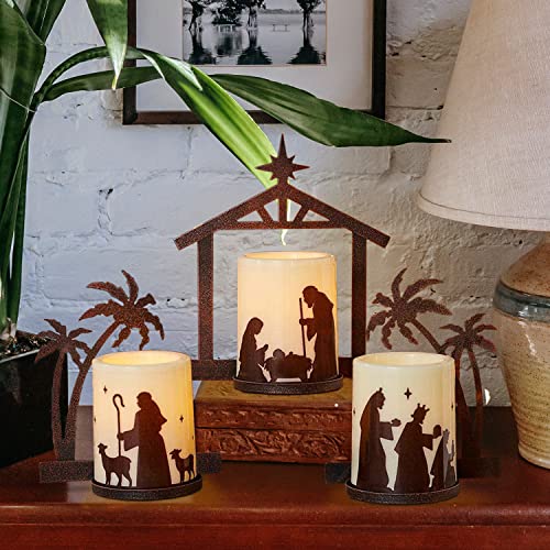 Flameless Nativity Candleholders Set of 3 Christmas Scene Decor