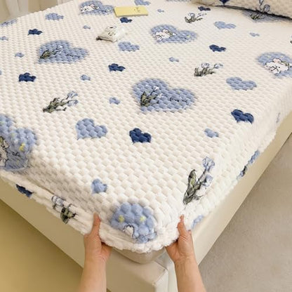 Velvet Fitted Sheet Queen Size 59''x79'' Thick Soft Velvet Bed Cover