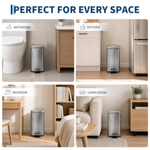 Small Bathroom Trash Can with Lid Soft Close 5L Stainless Steel - Variation: Stainless Steel 1.3 Gallon