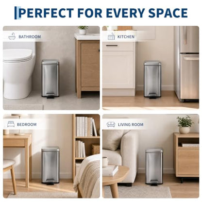 Small Bathroom Trash Can with Lid Soft Close 5L Stainless Steel - Variation: Stainless Steel 1.3 Gallon