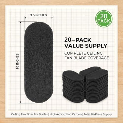 20-Pack Ceiling Fan Filter with Activated Carbon - Black Variation