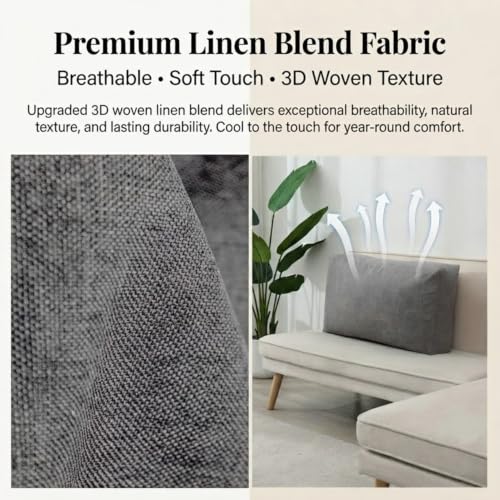 Khaki Linen Sofa Back Cushion Cover 28x20x6in Deep for Couch Bed Chair