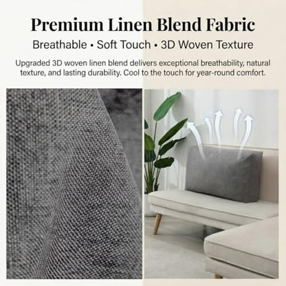 Khaki Linen Sofa Back Cushion Cover 28x20x6in Deep for Couch Bed Chair