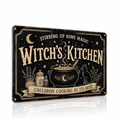 Halloween Metal Art Sign Witch's Kitchen Cauldron Cooking Decor 8x12 Inches - Witch's Magic Theme Wall Art
