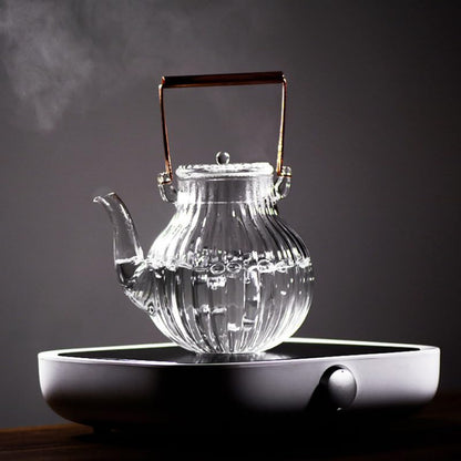 Zerodeko Elegant Glass Teapot Pot Copper Handle 800ml Tea Brewing Pot Stovetop Tea Kettle for Brew