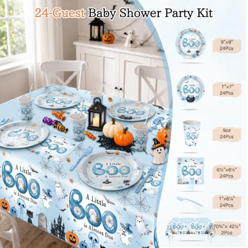 Blue Halloween Baby Shower Decorations Set for 24 Guests - All-in-One Party Kit