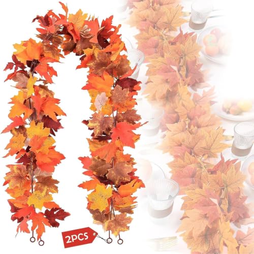 Brown Fall Maple Leaf Garland 11.8FT 2-Pack Autumn Foliage Decor