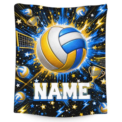 Personalized Volleyball Blanket for Kids with Name - Blue Throw