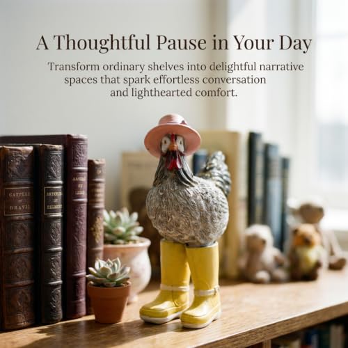 Rain Boots Hen Chicken Figurine Resin Farmhouse Kitchen Decor, 7.4 Inches