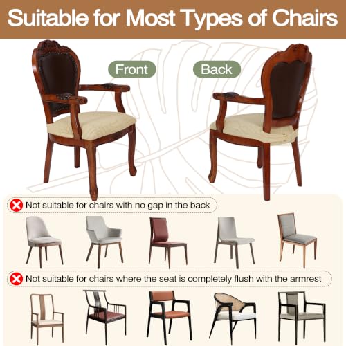 Cream Beige Large Dining Room Chair Seat Covers with Armrest Set of 2