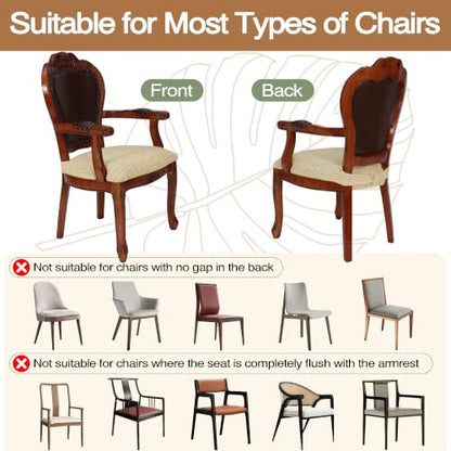 Cream Beige Large Dining Room Chair Seat Covers with Armrest Set of 2