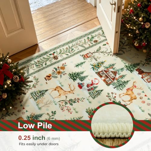 Beige Area Rug 2x3 Feet for Entryway, Kitchen & Bathroom - Christmas Design