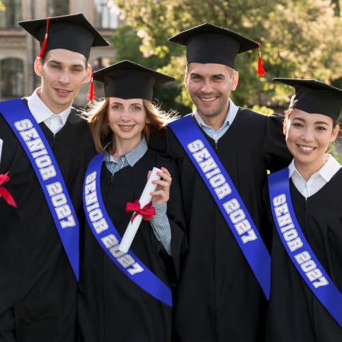 10PCS Senior Graduation Sash with Silver Glitter Letters - Blue Satin Party Accessory