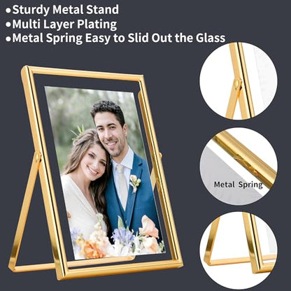 Gold 6x8 Inch Floating Photo Frame 2 Pack - Adjustable Tabletop & Wall Decor