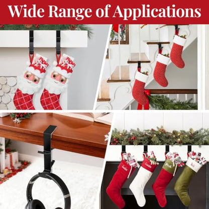 4 Pack Adjustable Stocking Holders for Mantle - XL Black, Fits 0.3-3.46 Inches