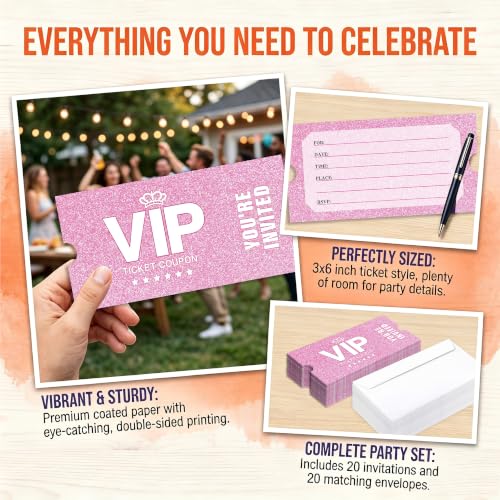 Pink Glitter Birthday Party Invitations, 20 Pack with Envelopes - Variation of THIS listing