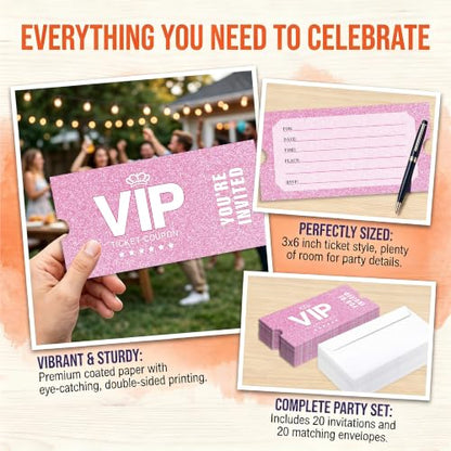 Pink Glitter Birthday Party Invitations, 20 Pack with Envelopes - Variation of THIS listing