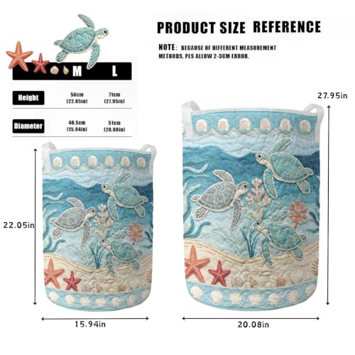Sea Turtle Quilted Laundry Hamper Collapsible Storage Basket - M