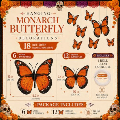 Monarch Butterfly Hanging Decorations Set - Day of the Dead Dia De Los Muertos Decor