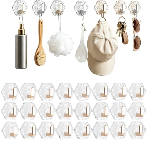 Gold Glacier Ripple Hexagonal Self-Adhesive Hooks 24PCS - Waterproof Heavy Duty Home Organizer