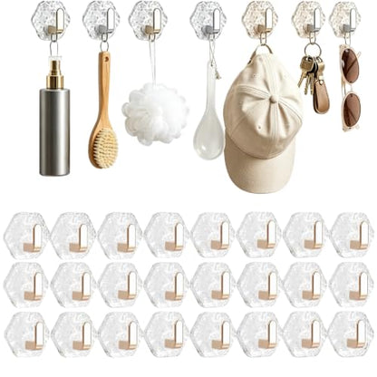 Gold Glacier Ripple Hexagonal Self-Adhesive Hooks 24PCS - Waterproof Heavy Duty Home Organizer