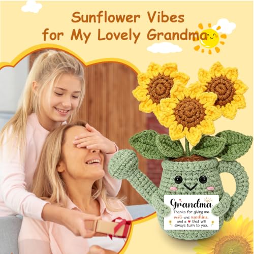 Grandma Gift Sunflower Crochet Plant - Handmade Inspirational Decor
