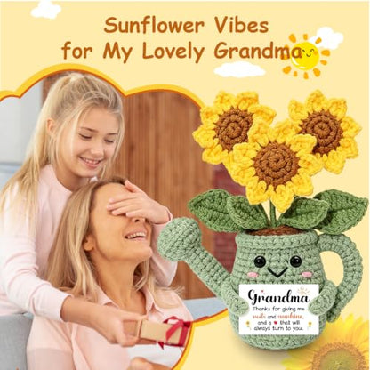 Grandma Gift Sunflower Crochet Plant - Handmade Inspirational Decor