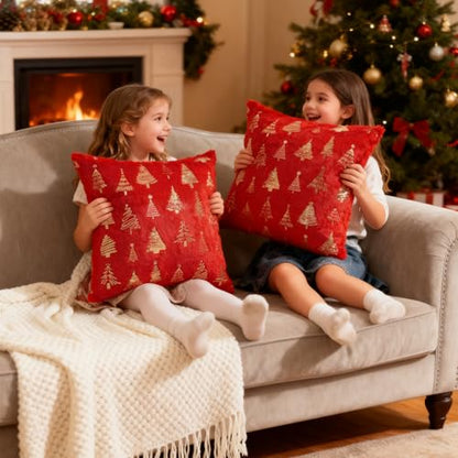 Red Christmas Tree Throw Pillow Covers 24x24 Inch Set of 2 Decor Cushion Cases for Holiday Home Decor